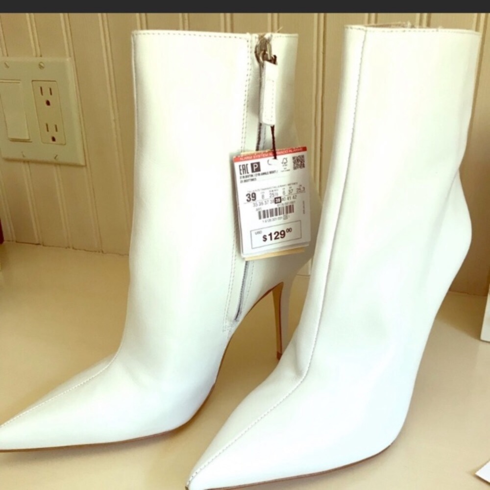 Zara white leather boots